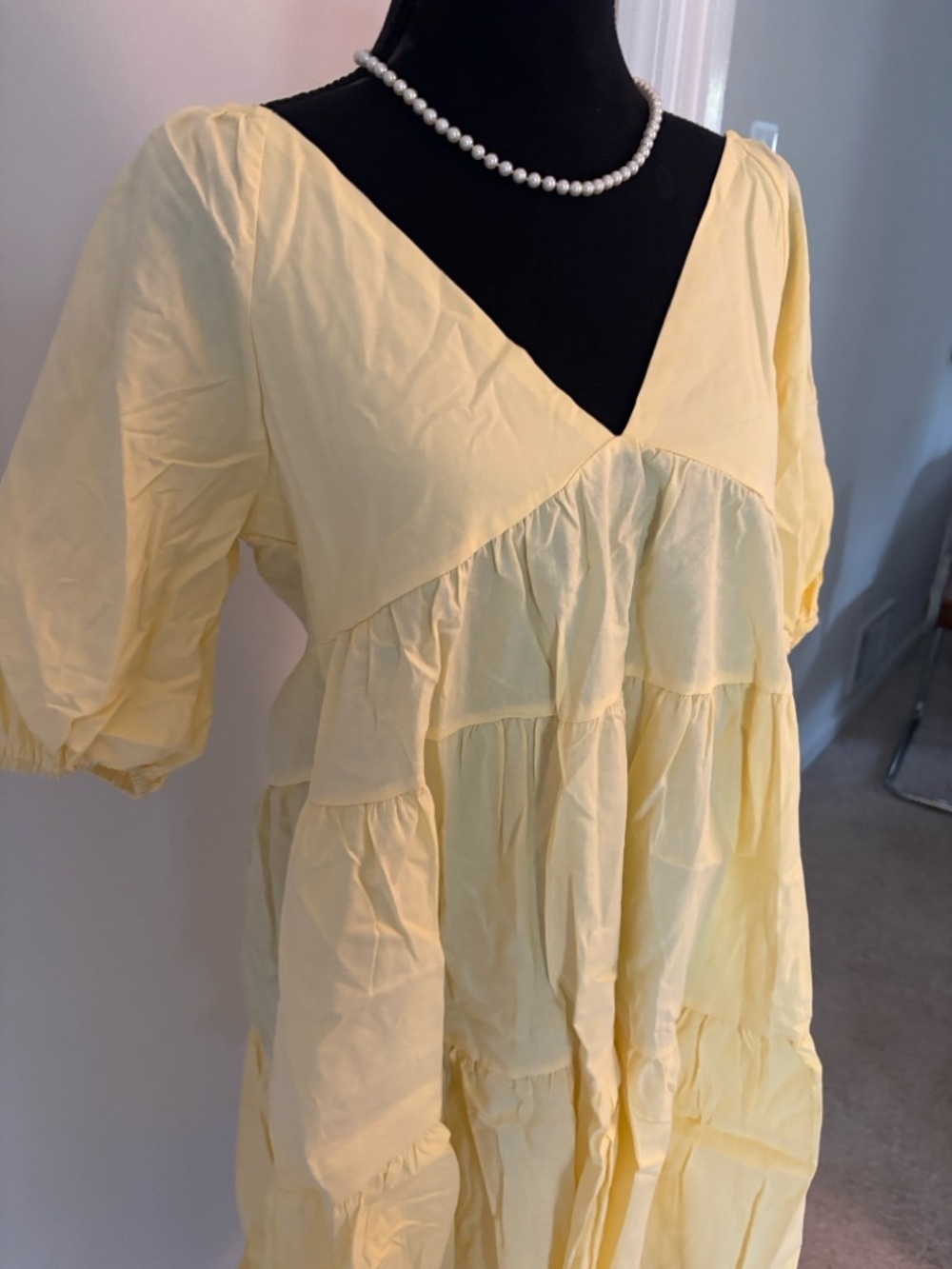 Light Yellow Tiered V-Neck Women’s Top